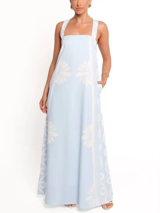 Petal & Pup | Valeria Linen Blend Pastel Blue Maxi Dress w/ Pockets | Size Large - Picture 5 of 16